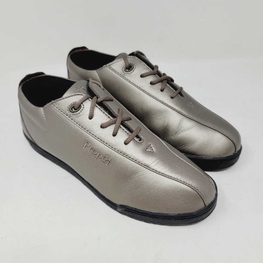 Propet Womens Walking Shoes Lace Up Leather Metallic Gray Silver W3606 Sz 7.5 M